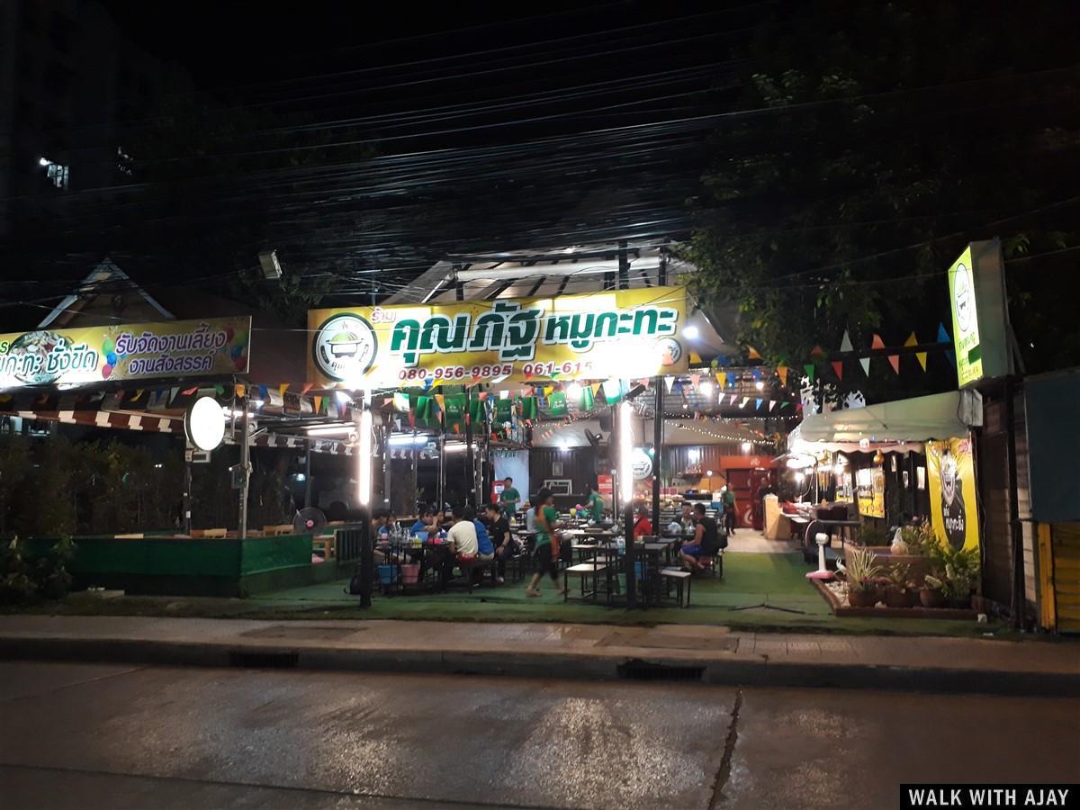 Night view of open area shops at Ramkhamhaeng Soi 65, people love to spend time here